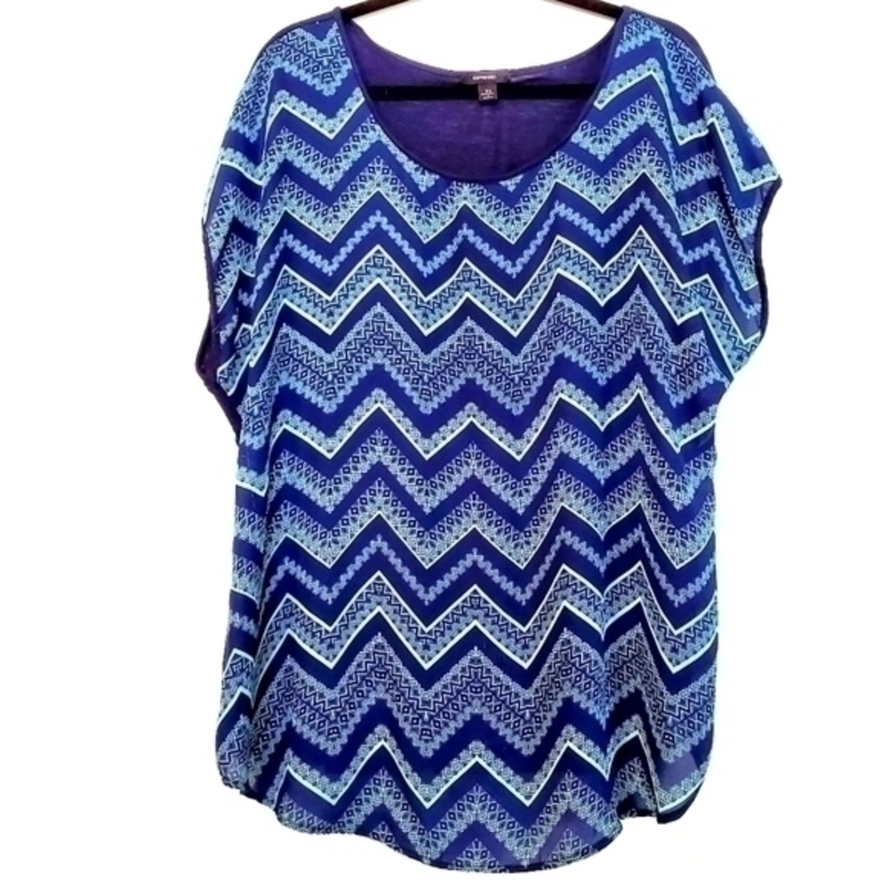 Espresso‎ Women's Blue Chevron Stripe Short Sleeve Dolman Top Plus Size 3X